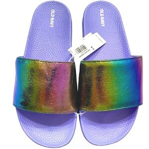 Old Navy Girl’s Slides Sandals Purple Metallic Rainbow Youth 5 6